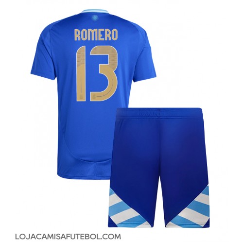 Camisa de Futebol Argentina Cristian Romero #13 Equipamento Secundário Infantil Copa America 2024 Manga Curta (+ Calças curtas)